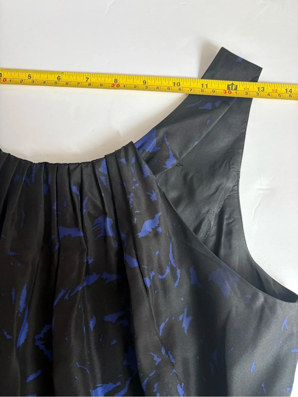 J. Crew 100% silk black and blue sleeveless dress featuring gathered halter neck